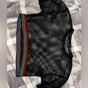Rock Rose Couture black, small, cropped, see-through shirt with rainbow stripes